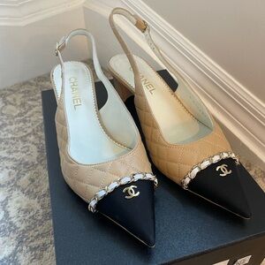 Chanel sling back shirt heel